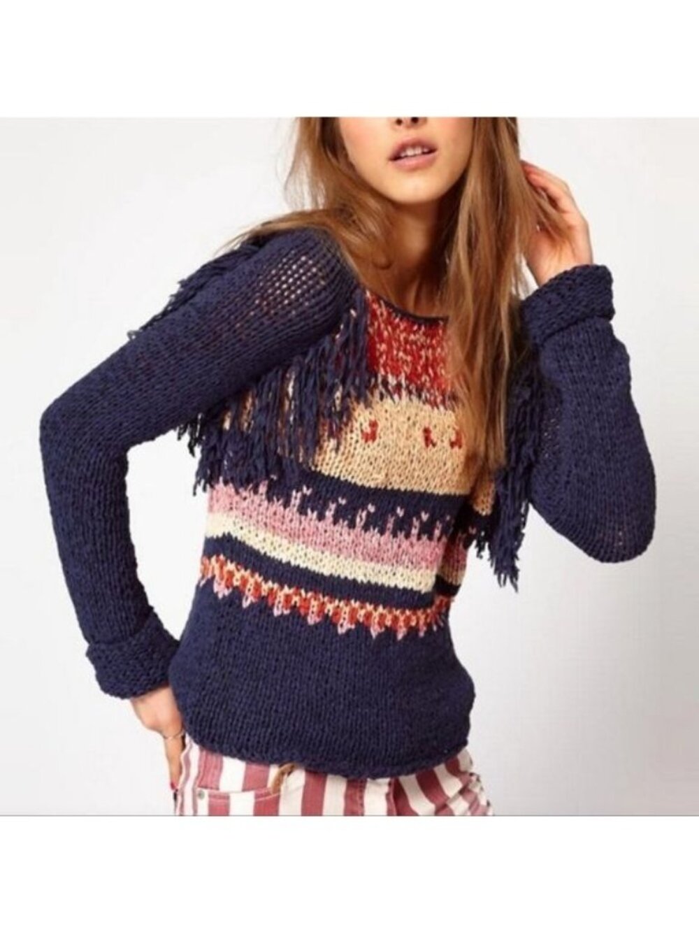 Maison Scotch Fringe Trim folky bohemian Sweater small